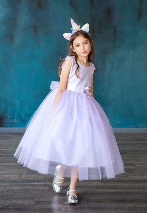 Little Girls Lilac Beaded Flower Appliques Tulle Flower Girl Dress 2-6 - SophiasStyle.com